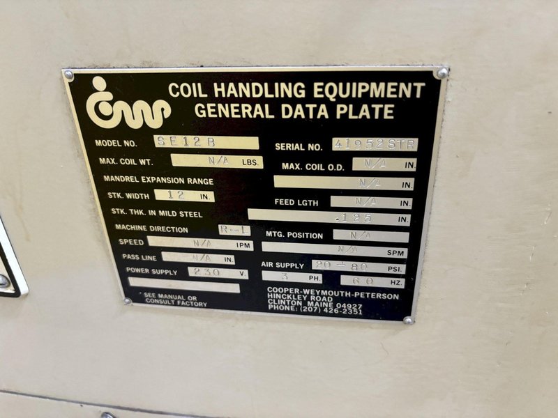 12" X .125" CWP MODEL #SE12B MOTORIZED COIL STRAIGTHENER. STOCK # 1007324