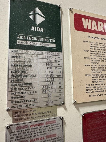 220 TON AIDA GAP FRAME PRESS