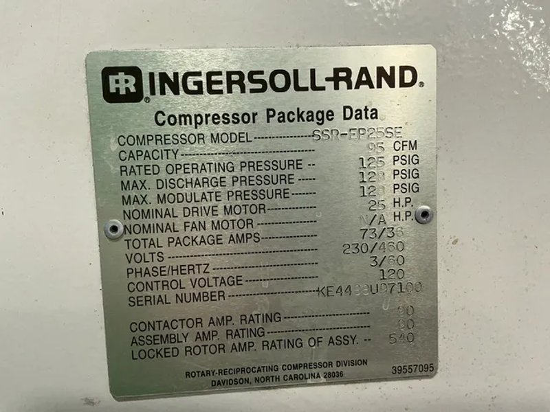 Ingersoll Rand  25 Hp Rotary Screw Air Compressor  - Ssr-ep25se