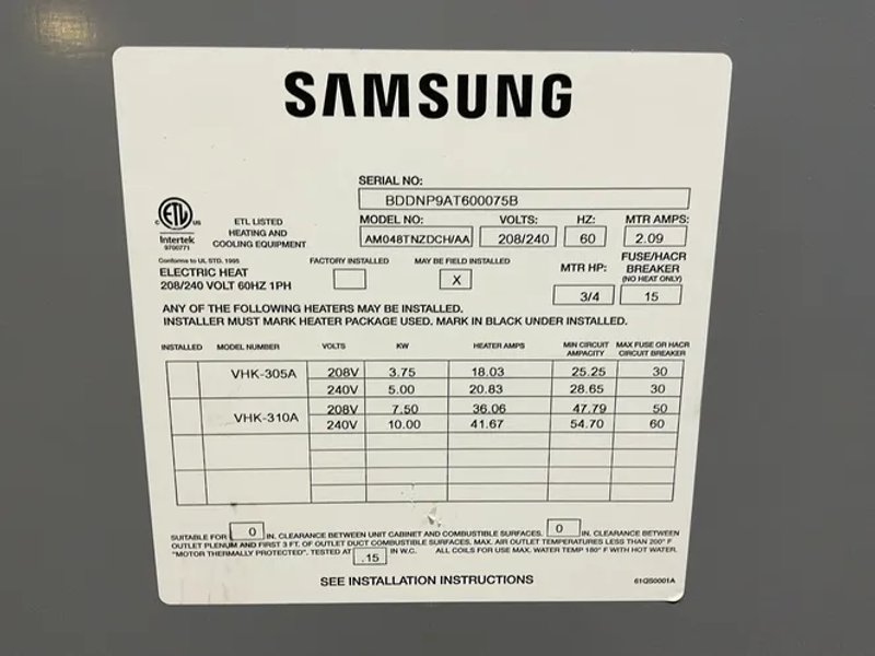 Samsung Air Conditioner - Am048tnzdch/aa