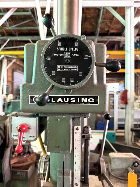 20" Clausing Single Spindle Drill, High Column, 24" x 40" Tbl., 3 MT, 1.5 HP