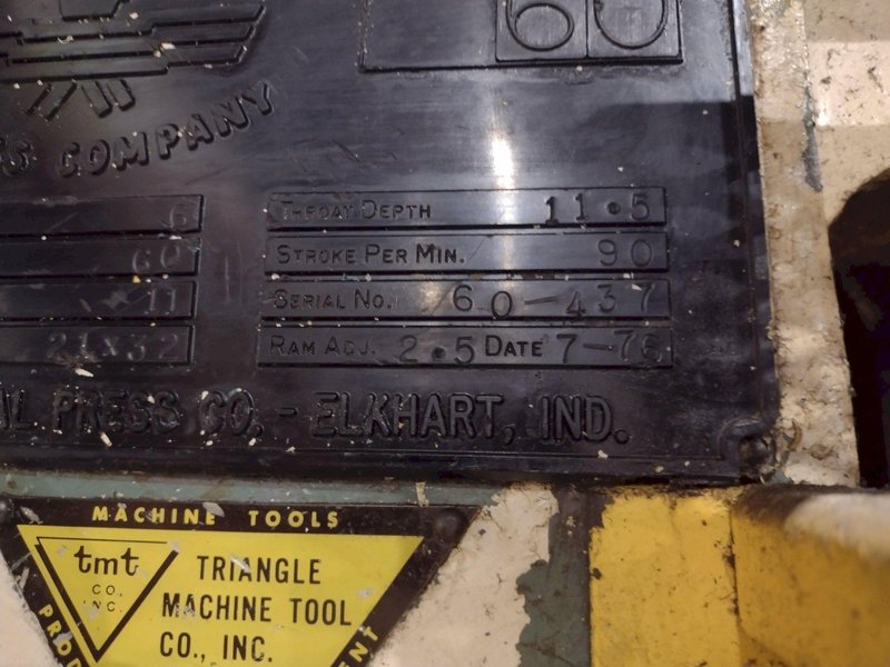 60 TON FEDERAL MODEL #60 OBI STAMPING PRESS 6" STROKE: STOCK #22789