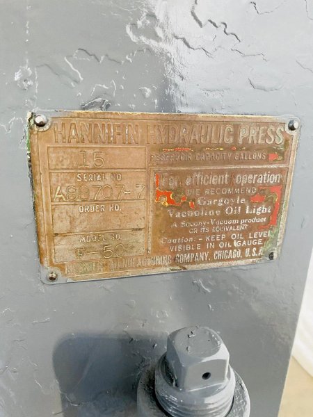 15 TON HANNIFIN #F-50 HYDRAULIC C-FRAME PRESS: STOCK #10464