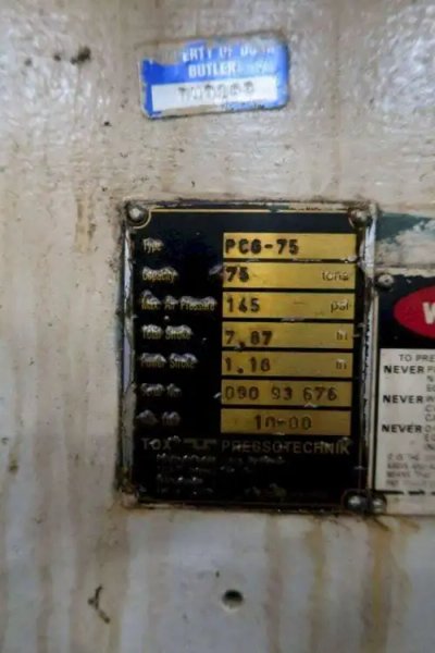 TOX 75 TON AIR PRESS, S/N 09093677, STOCK# 14149J