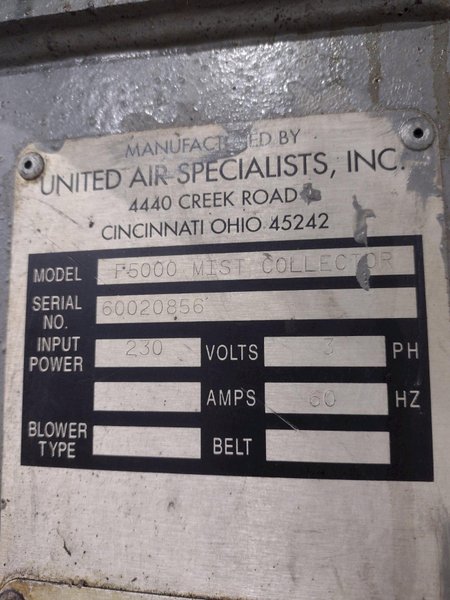 5000 CFM UNITED AIR / DUST-HOG MODEL #F5000 MIST COLLECTOR: YOBRO #24066