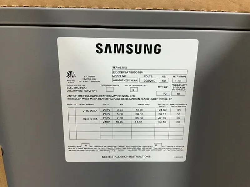 Samsung Air Conditioner - Am036tnzdch/aa