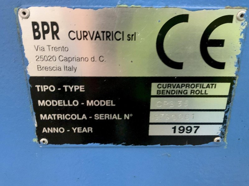 BPR CURVATRICI MODEL CPS35 ROLLING BENDING MACHINE: STOCK #81424