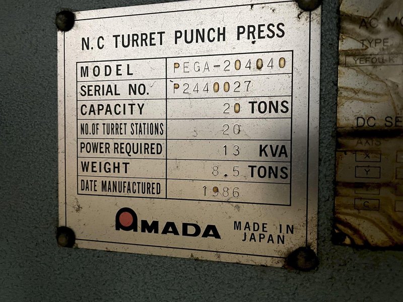 20 TON AMADA PEGA-204040 CNC TURRET PUNCH