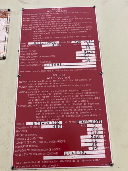 220 TON AIDA MODEL #NC1-200(2) GAP FRAME PRESS, WITH 9.84" STROKE: STOCK #22202
