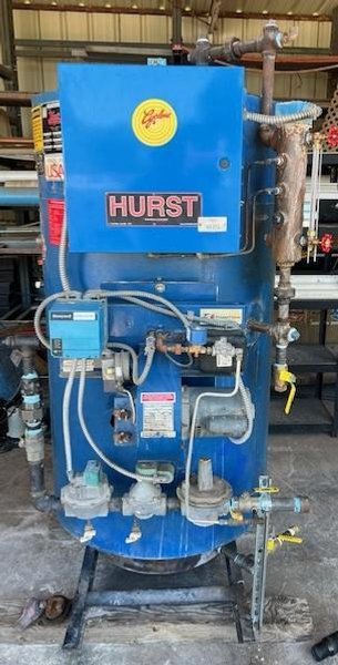 25 HP Hurst 4VT-G-25-150 Cyclone Steam Hi-Pressure Vertical Boiler, 2007- Fully Serviced and Inspected