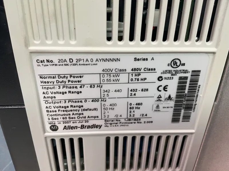 Allen Bradley 1/0.75 Hp Powerflex 70 Variable Frequency Drive - 20ad2p1a0aynnnn