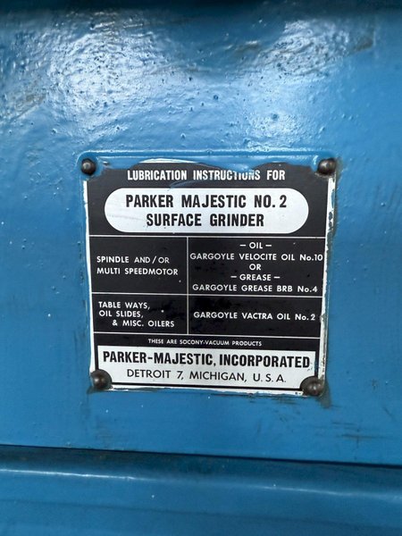 6" X 18" PARKER MAJESTIC NO. 2 HANDFEED SURFACE GRINDER w/ KIN JUNG " PERMANENT MAGNETIC CHUCK. STOCK #0310323.
