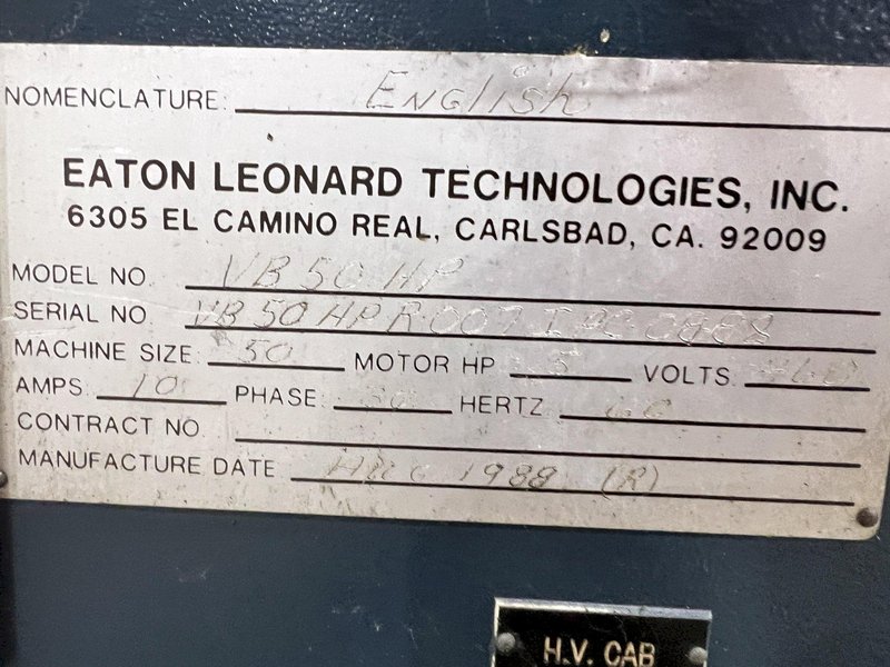 5/8" EATON LEONARD MODEL #VB50HP CNC TUBE BENDER: STOCK #20130