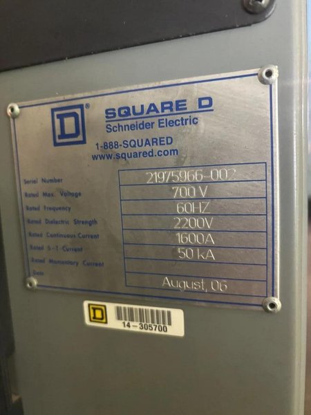 Square D 1600 Amp 2200v 700v 50ka Delta Wye Main Breaker Switchgear