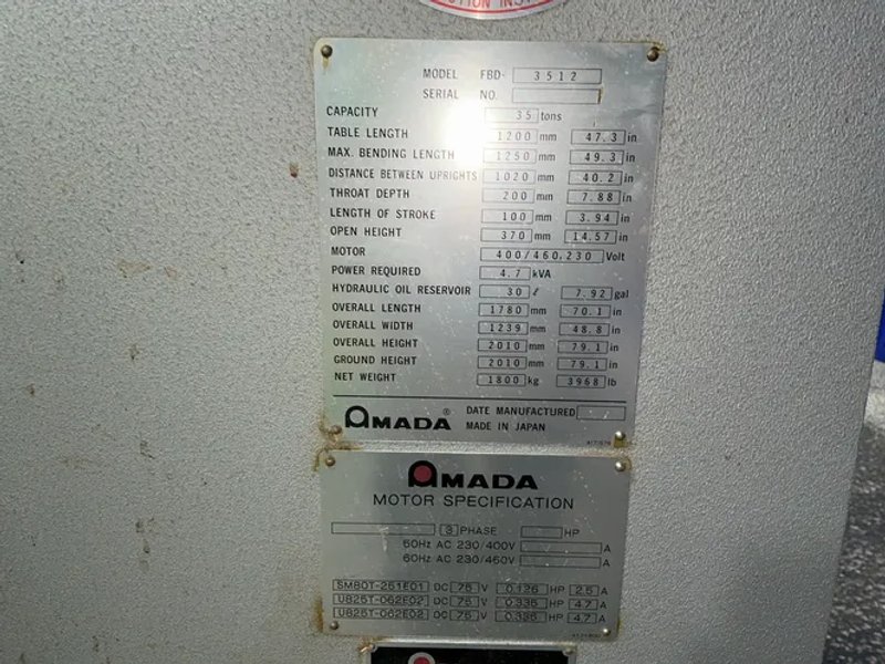 Amada 35 Tons  Press Brake - 3512