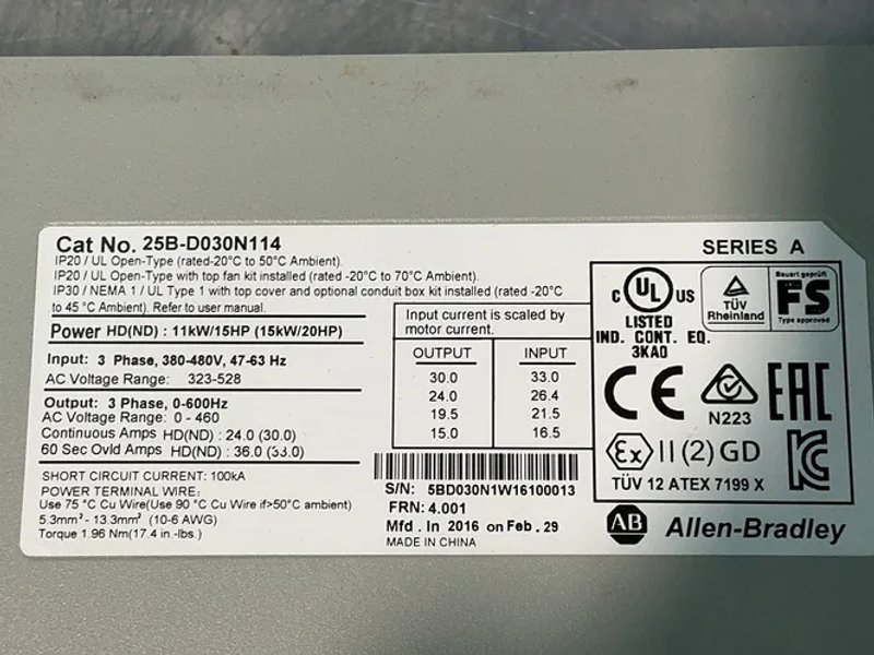 Allen-bradley 20hp Powerflex 525 Servo Drive - 25b-d030n114