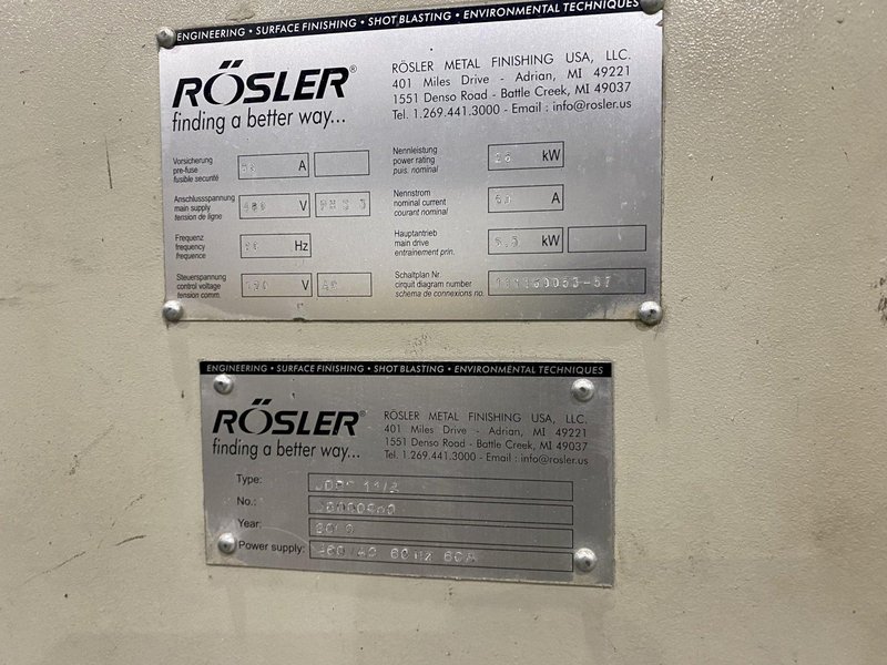 10 HP X 36" X 13"  ROSLER MODEL #JDBC-11/2 CONTINUOUS BARRELL BLASTING / AUTOMATIC PARTS DEBURRING MACHINE: STOCK #19436