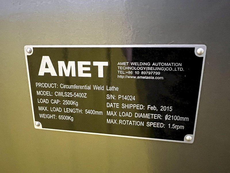 82" X 212" X 5,500 LBS AMET / FRONIUS MODEL #GMAW CIRCUMFERENTIAL WELDING LATHE: STOCK #18537