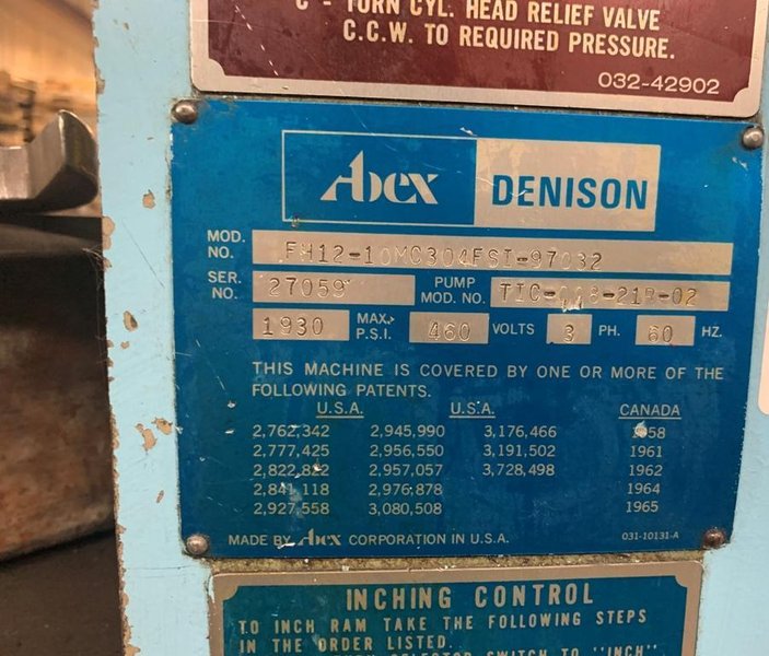 12 TON ABEX DENISON MODEL FH12 HYDRAULIC C-FRAME PRESS
