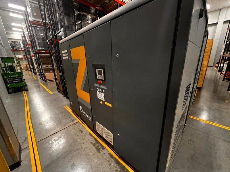 Clean-Room Ready Atlas Copco ZT75FF Rotary Screw Air Compressor  – 127 PSI Oil-Free Air, Built-In Dryer, 75 HP