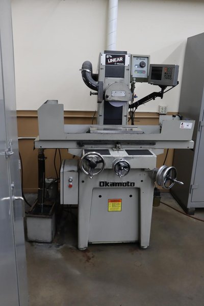 Okamoto Linear 618 Hand Feed Surface Grinder, 6" x 18", Heidenhain 2-Axis DRO, EM Chuck, Coolant- Auction Item