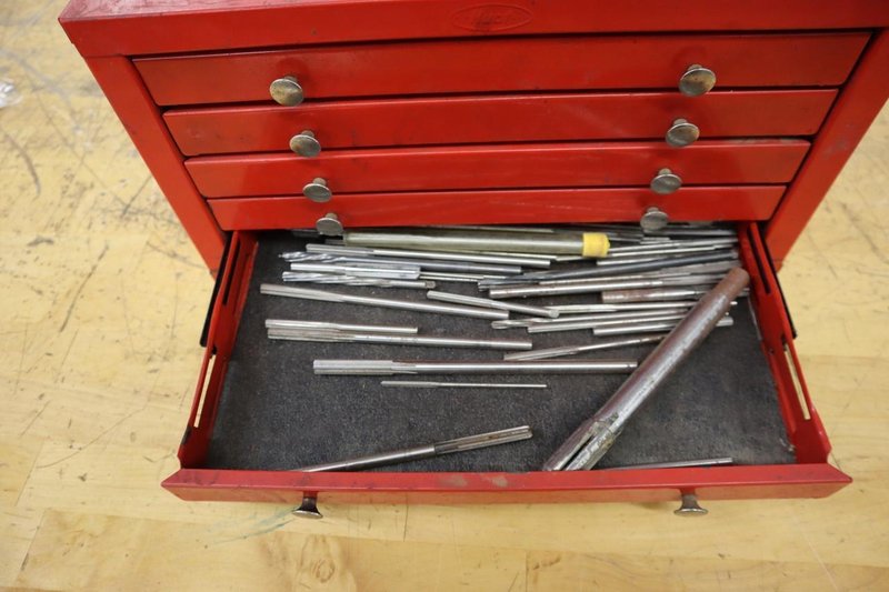 Huot Index (5) Drawer with Taps, Reamers, Insert Cutters, Boring Tools, etc..- Auction Item