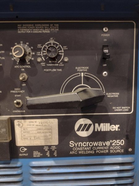 MILLER MODEL #SYNCROWAVE 250 AC/DC WELDER &amp; RADIATOR-1 CHILLER: YOBRO #24819