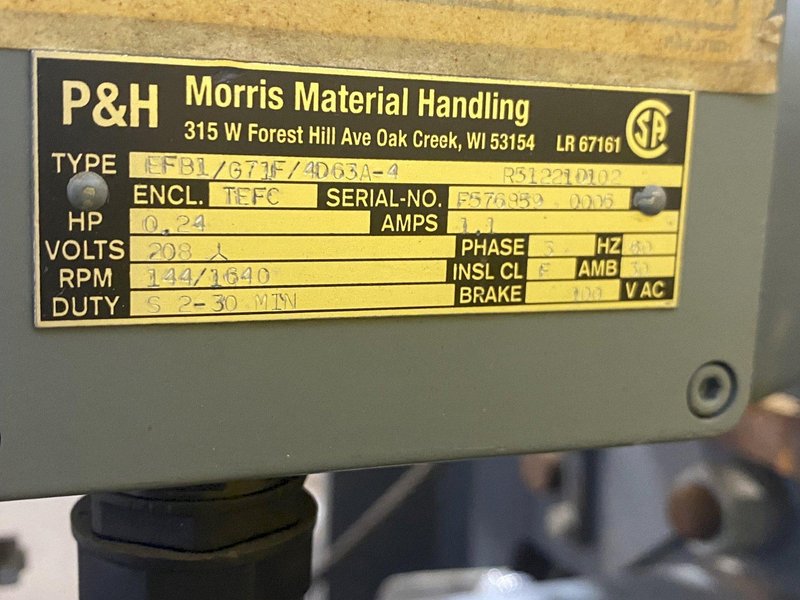 2 TON P&amp;H "HEVI-LIFT SERIES M" POWERED CABLE HOIST WITH POWER TROLLEY: STOCK #17098