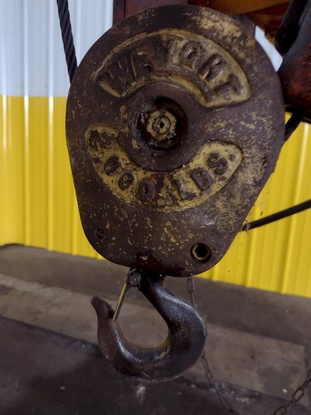 2000 LBS (1 TON) WRIGHT MODEL #W1 CABLE HOIST W/ POWERED TROLLEY: STOCK #18744