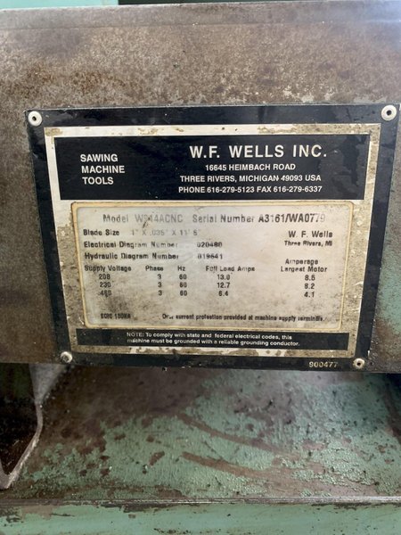 9" X 14" W.F. WELLS W-914A CNC HORIZONTAL AUTOMATIC BANDSAW. STOCK # 0872224