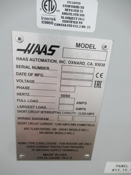 Haas VF-5/50 CNC Vertical Machining Center, Haas NextGen CNC Control, 4th Axis, TSC, Probing, HSM, 30 ATC- Auction Item
