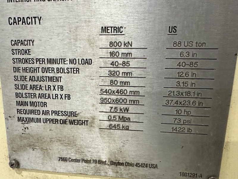88 TON AIDA MODEL #NC1-80(2) GAP FRAME PRESS, 6.3" STROKE STOCK# 4471