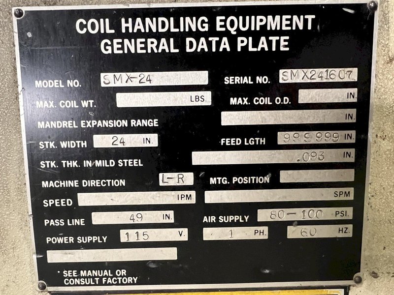 24" X .093" CWP MODEL #SMX-24 SERVO FEEDER &amp; SERVOMAX II CONTROL: STOCK #21950