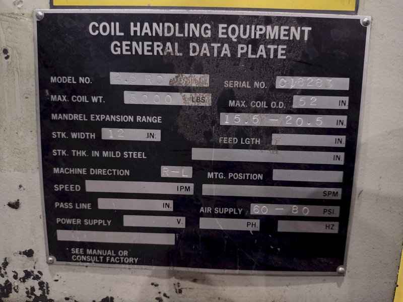 3,000 LBS C.W.P. MODEL #2.5 RD DUAL COIL REEL UNCOILER: YOBRO #25066