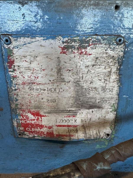 16" X 1" STEEL PLATE FRANKLIN MANUFACTURING PUNCH &amp; SHEAR LINE. STOCK # 0663725