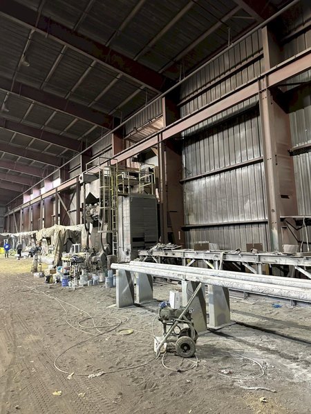 48" X 96" X 8 WHEEL PANGBORN MODEL #ES-1838-22 ROLLER CONVEYOR PASS-THRU BLAST SYSTEM, NEW 2007: STOCK #21212