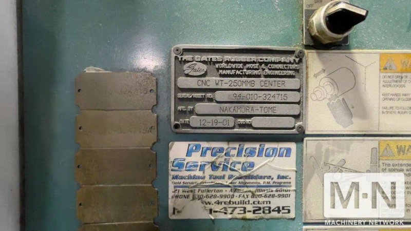Nakamura-Tome WT-250 CNC Lathe, 2001