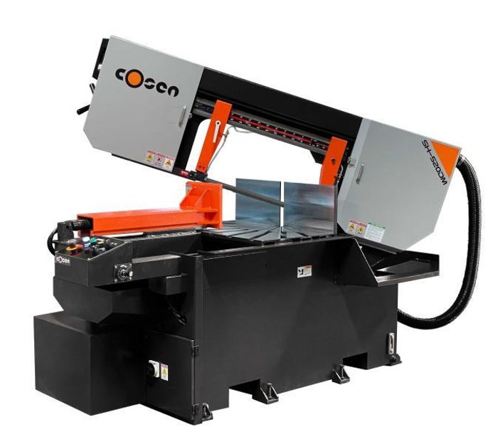 1 - NEW COSEN SEMI-AUTOMATIC SWIVEL HEAD DOUBLE-MITERING BANDSAW, MODEL #: SH-520DM