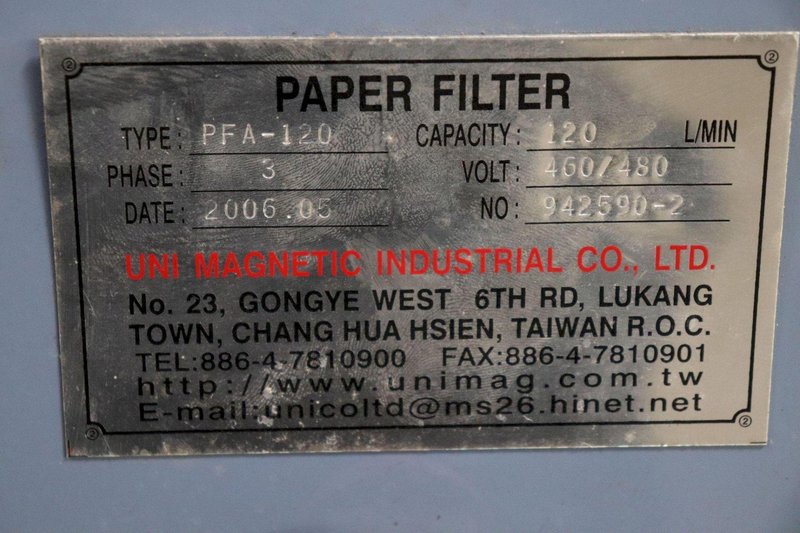 UNI MAG PFA-120 PAPER FILTER COOLANT FILTRATION SYSTEM. STOCK # 0901724.
