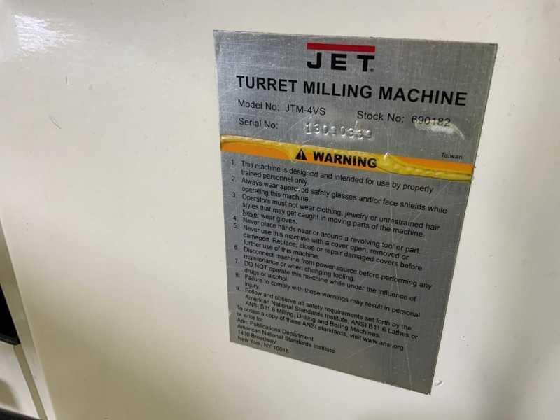 3 HP JET MODEL JTM-4VS VERTICAL RAM TYPE MILL: STOCK # 4152