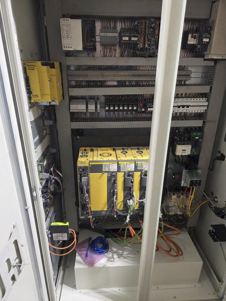 2022 Kenan/Palmer automatic grinding cell
Model CK1250 automatic grinder
5 axis CNC
14” x 1 ¼” diamond grinding wheel
o.63 x 6’ diamond coated deburring tool
Fanuc series CNC controls
Fanuc and Yazkawa HSD spindle drives
One Fanuc spindle 7.5KW/10 hp 12,000 RPM
One Fanuc spindle 7.2 KW/9.6 hp 1000-24000 RPM
Workpiece dimensions 49” x 35.6” high
Castings up to 2500#
Moveable controls panel
Two side access doors and front opening access
Manually adjustable tailstock 
360 degree casting stand and R to L movement
360 volt 60 hz 3 Ph
Approx. 24,000#