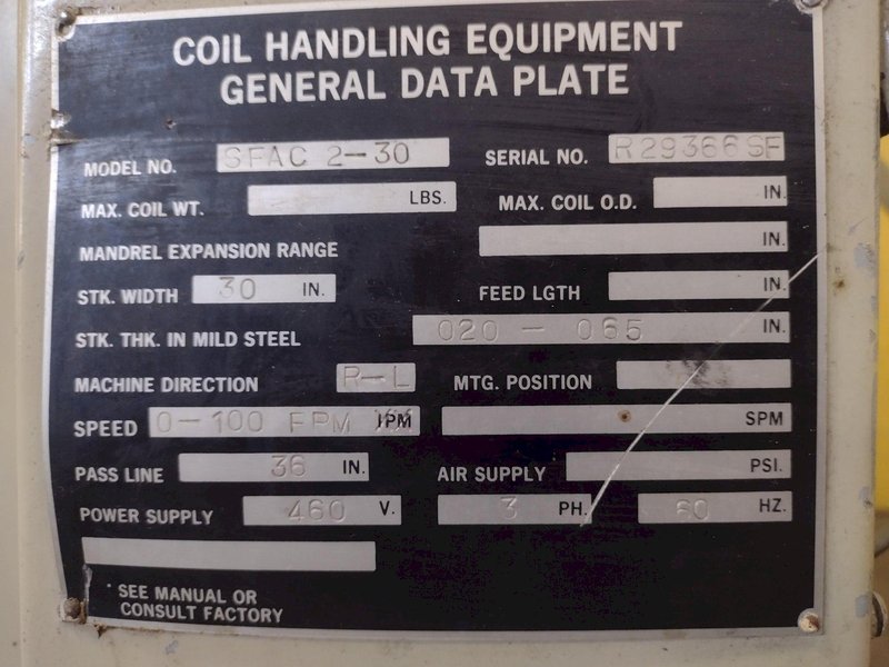 30" X .065" ROWE MODEL #SFAC-2-30 SERVO POWERED COIL STRAIGHTENER: STOCK 15288