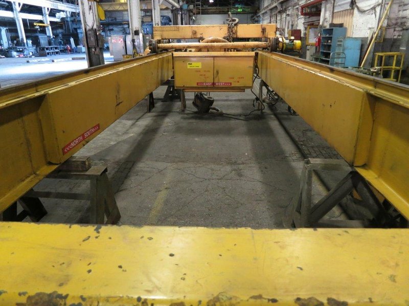 15 TON X 25' SPAN P&amp;H DOUBLE GIRDER OVERHEAD BRIDGE CRANE. STOCK # 0315322