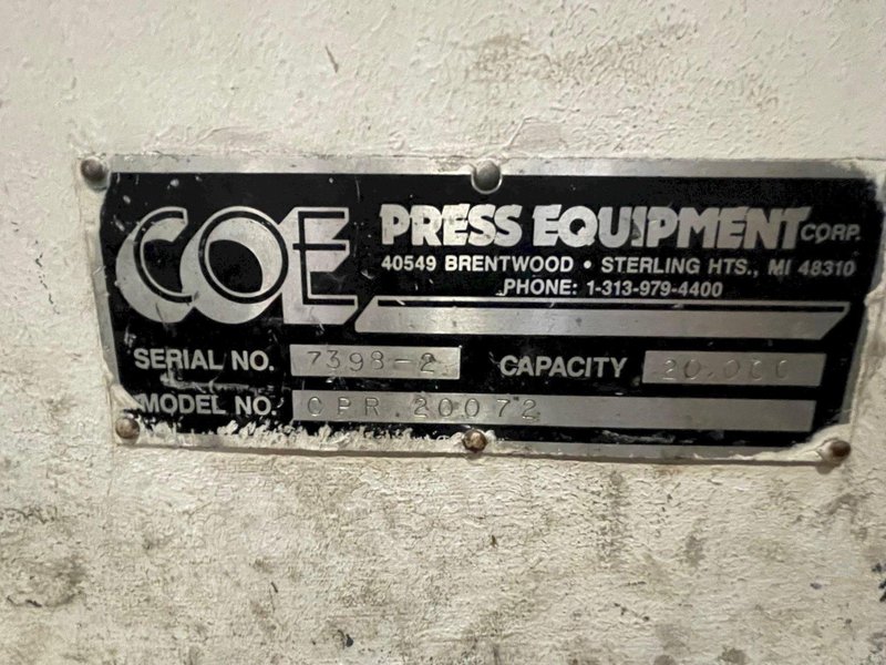 20,000 lbs. x 72" Coe Press Equipment Used Motorized Coil Reel with Coil Car For Sale, Model CPR-20072