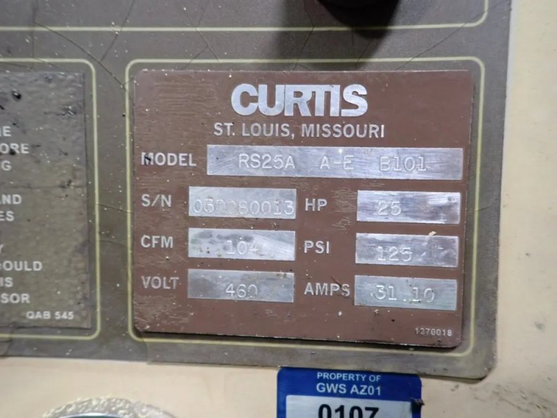 Curtis 77" X 23" Air Compressor - Rs25a A-e B101