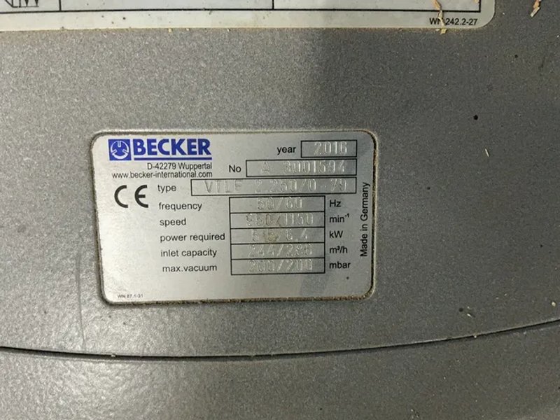 Becker 5.5 / 6.4 Kw  Rotary Vane Vacuum Pump - Vtlf2.250/0-79