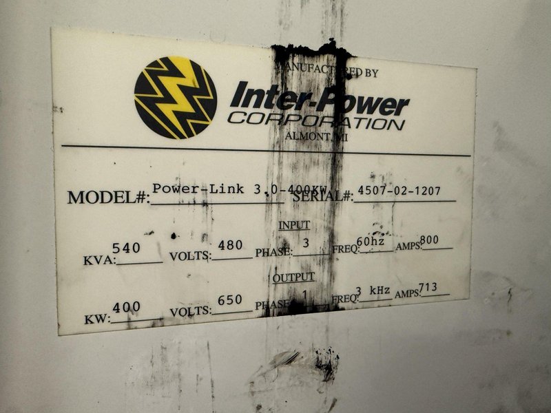 400 KW x 2 BAR INTER-POWER 3.0 POWER-LINK BILLIT INDUCTION HEATING SYSTEM, NEW 2007: YOBRO #27470