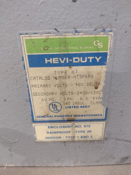 6 KVA HEVI-DUTY 240 - 480 VOLT 3-PHASE GENERAL PURPOSE TRANSFORMER: STOCK #19291