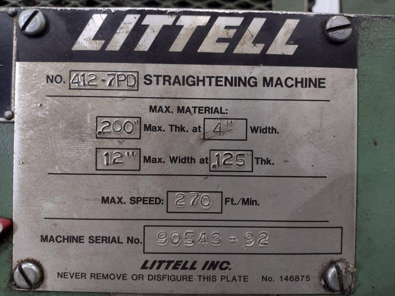 12" X .125" LITTELL MODEL #412-7PD MOTORIZED COIL STRIP STRAIGHTENER: STOCK #23708