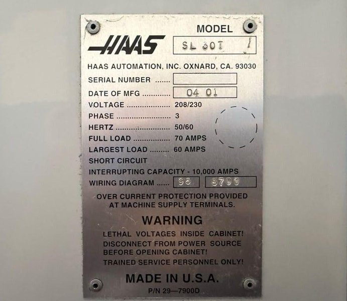 Haas SL-30T CNC Turning Center – 10″ Chuck, Tailstock Lathe